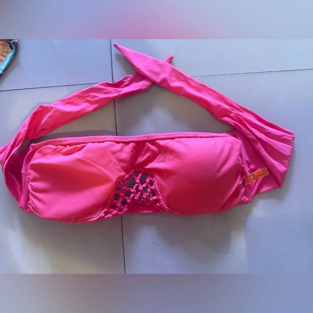 Bikini Set Leilani swimsuit set strapless Tie top bikini button Hot pink 10